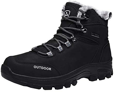Stivali da Neve Uomo Scarpe Inverno da Trekking Scarpe Outdoor Impermeabili Antiscivolo Invernali Stivali Nero 44