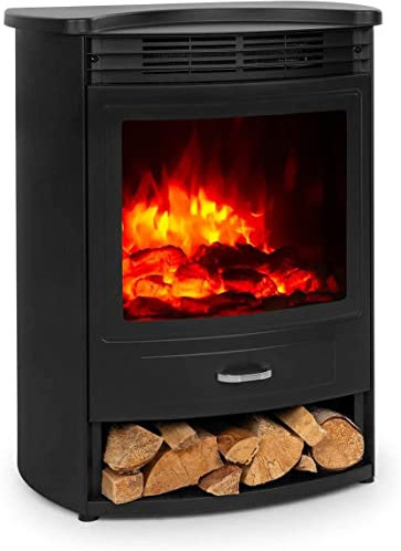 Klarstein Electric Fireplace, Log Burner Indoor, 1900W Free Standing with LED Flame Effect, Remote Control, Adjustable Thermostat Timer