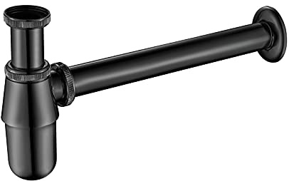 Ibergrif M20505B Siphon 1¼ Zoll x 32 mm, Schwarz, 140–210 mm | Verstellbarer Messing-Siphon mit schwarzer Oberfläche für Waschbecken und Waschtisch