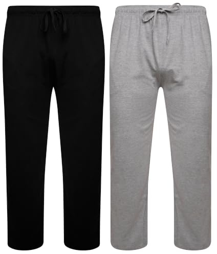 Sock Stack 2 Pack Mens Pyjama Bottoms Organic Cotton Rich Jersey Lounge Pants Relaxed Fit Long PJ Trousers with Pockets Sleepwear