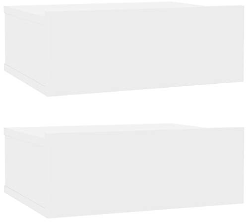 pedkit 2 STK. Hängende Nachttische mit Schublade Boxspringbett Beistelltisch Nachtkommode Nachtschrank Nachtkonsole Sofatische Hochglanz-Weiß 40 x 30 x 15 cm Spanplatte