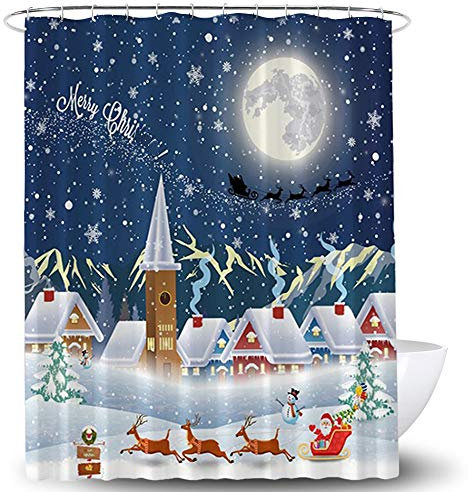 Lifreer 1PC Christmas Shower Curtain Santa Claus Snowman Merry Christmas Waterproof Bath Shower Curtains for Christmas Decoration（70 * 9 * 70 * 9inches