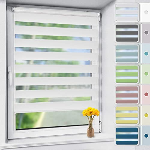 OUBO Doppelrollo Klemmfix ohne Bohren Weiß B75 x H140cm (Stoffbreite: 71cm), Duo Rollo für Fenster und Tür, Fensterrollo Sonnenschutz & Sichtschutz