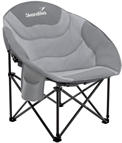 Skandika Moonchair Sirkka | Bequemer Campingstuhl, gepolstert, klappbar, Kühlfach, Getränkehalter, Tragegriff und Tragetasche, Anti-Rutsch-Füße, max. 150 kg | Camping Sessel, Mondsessel
