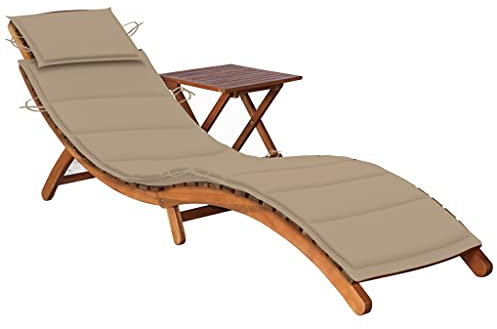 vidaXL Akazienholz Massiv Sonnenliege mit Tisch Auflage Klappliege Gartenliege Gartenmöbel Liege Strandliege Freizeitliege Saunaliege Relaxliege Holzliege
