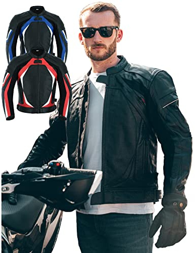Texpeed Chaqueta de Moto de Cuero para Hombre – Chaqueta Racing Perforada para Motociclistas con Protecciones Biker (EN 1621-1) – Negro – XXL