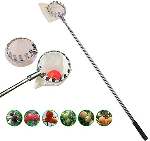 Fruit Picker with Bag Basket Telescopic Fruit Catcher Portable Harvester Picking Tool with Detachable Collection Bag for Apple, Orange, Peach, Pear, Mango
