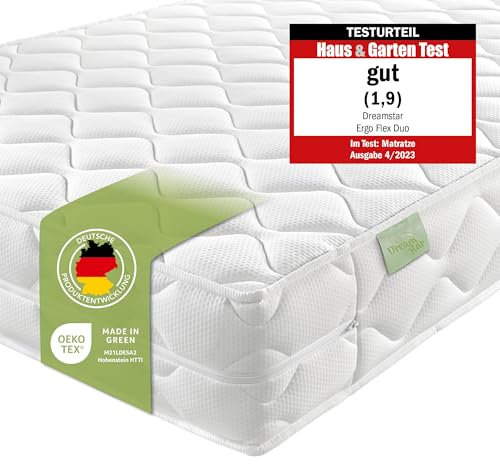DREAMSTAR Ergo Flex Duo I ortopedisk 7-zons kallskummadrass I 16 cm hög I Oeko-Tex certifierad I Hårdhetsgrad 2 och 3 I 90 x 200 cm