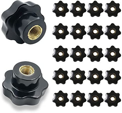 Zasjon Stern Muttern, 20 Stück Knopf Innengewinde,Sterngriffmutter M5 Kunststoff Rändelmutter Durch Loch Handgriff Knopf für Werkzeugmaschinen Möbelgriff,Elektronische Geräte, Schwarz