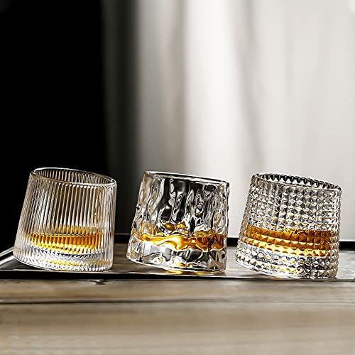 DUDNJC Set di 3 bicchieri da whisky rotanti in cristallo a fondo pesante da uomo, bicchiere da whisky vecchio stile per bere, cocktail, vodka, (61524151-9376-1906158061)