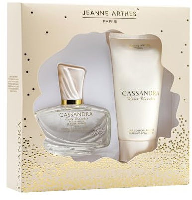 JEANNE ARTHES - Coffret Cadeau pour Femme - Cassandra Rose Blanche - Eau de Parfum 100 ml + Lait pour le corps 150 ml - Parfum Ambre Santal - Fabriqué et conditionné en France à Grasse
