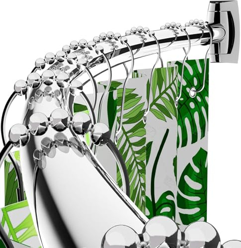 Bonpally Gebogene Duschvorhangstange, 101,6 - 183,9 cm, verstellbar, Aluminium, rostfrei, runde Duschvorhangstange, gebogene Duschstangen für Badezimmer, Badewanne, Stall, Chrom