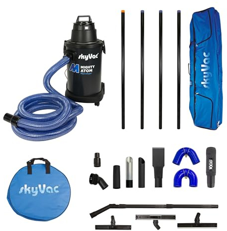 SkyVac Mighty Atom Wet & Dry Gutter Vacuum, 1400W, 8KG, Blow Function, High Reach Push Fit Pole, 4 Poles Package 6M / 20FT HIGH.