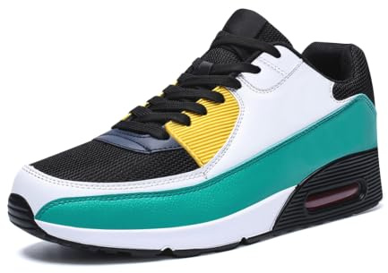 Padgene Men Women Running Shoes Sports Trainers Breathable Lightweight Sneakers Air Cushion Low Top Footwear Waking Fitness Lace up Shoes for Walking Gym Jogging Fitness Athletic Casual Black Blue