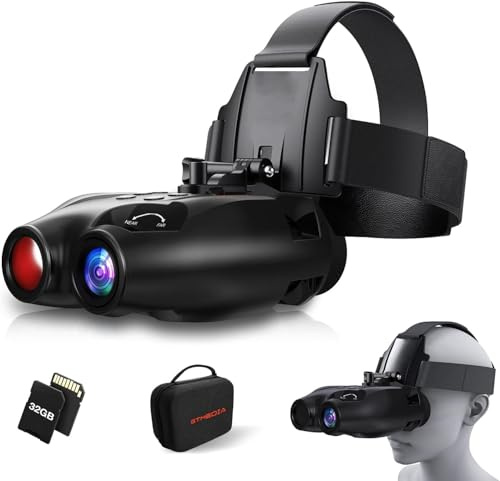 Gafas de visión nocturna, prismáticos de visión nocturna para adultos, gafas de visión nocturna recargables por USB con tarjeta TF de 32 GB para fotos y videos, perfectas para caza al aire libre