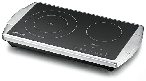ROMMELSBACHER Doppelkochplatte CT 3403/TC-TM – Made in Germany, Schott CERAN Kochfläche, 2 Kochzonen, energiesparend, kurze Aufheizzeit, 9 Leistungsstufen, 99 Min. Timer, Touch Control, Edelstahl