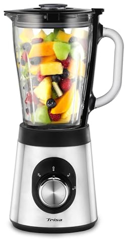 Trisa Royal Crush Standmixer 800W, Smoothie-Maker mit 1,5L Glaskrug, Weiss | Hitzebeständiges Glas, 4 Edelstahlmesser, Sicherheitsverschluss, Pulse-Funktion, Ice-Crush, BPA-frei