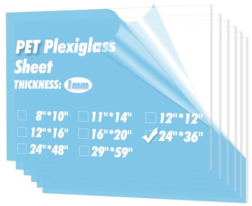 Art3d 5-Pack of 24×36 PET/Plexiglass Sheets, Transparent Clear Flexible Plastic Sheet Panels for Craft, Picture Frames, Sign Blank, DIY Display Project