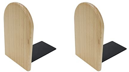 WDONAY Buchstütze mit rundem Kopf, Buche, für Schreibtisch, Buchstütze, Holzfarbe, 2 Stück (inkl. Anti-Rutsch-Pad)