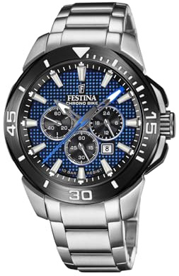 Festina Herrenuhr Analog aus Edelstahl 316l Silberfarben F20641/2 | Quarzwerk, Chronograph, Kalender, Widerstandsfähiges Mineralglas
