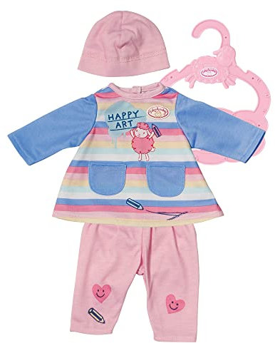 Baby Annabell Little Kleid, Puppenoutfit mit Strampler, Longshirt, Hose, Mütze und Kleiderbügel in rosa und blau, für 36 cm große Puppen, 706541 Zapf Creation