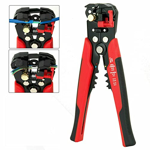 Automatic Wire Stripper 3-in-1 Cable Stripper, Self-Adjusting Cutter Crimper 10-24 AWG 0.2-6.0mm², Chromium Vanadium Steel Electrical Pliers (Red)