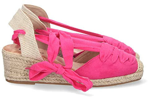shoes&blues.es 71140 Sandalia de Cuna para Mujer, Forrada de Yute, con Pala Cerrada, Rafia, y Cierre de Cordones, Primavera Verano 2023 Fucsia Talla 39