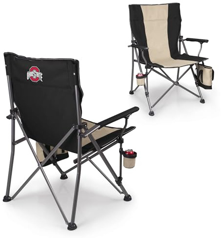Picnic TIME NCAA Ohio State Buckeyes Big Bear XXL Camp Chair with Cooler, Heavy Duty Beach Chair, 500 lb Capacity Camping Chair with Carry Bag, (Black)