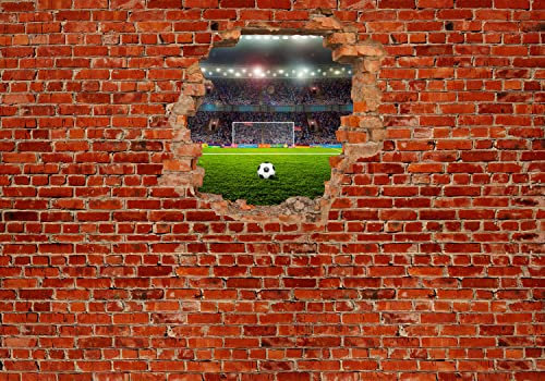 wandmotiv24 Fototapete Fußballfeld - Roter Backstein, 200 x 140cm - selbstklebende Strukturtapete, Wanddeko, Wandbild, Wandtapete, 3D-Optik, Wandbruch, Fußball M0683