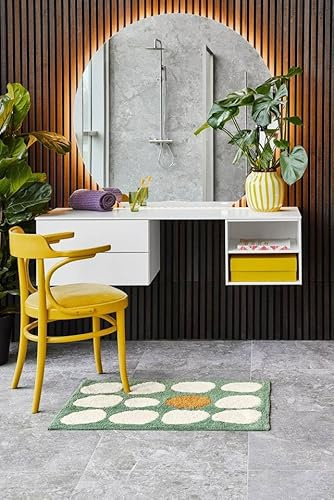 RugVista Thalassa Badematte, Rechteckig, 60 x 90 cm, Grün/Natural | Niedriger Stapel, Maschinenwäsche, Oeko-Tex 100, Badezimmer