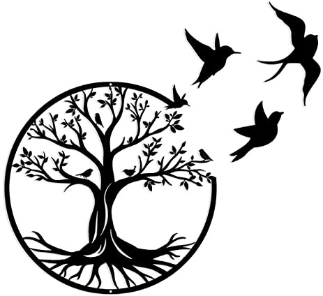 Pduoduo 30cm Decoración de Pared de Metal con árbol de la Vida, decoración de Pared Negra de metal,colgante de pared para cabaña de granja, sala de estar, dormitorio al aire libre (11.8inch)
