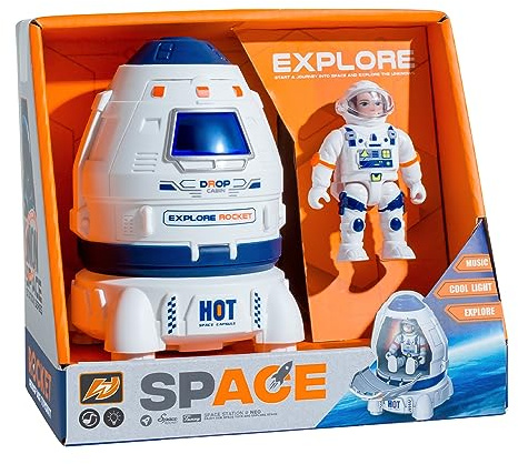 Wbzle Space Ship Toy, Space Capsule Rocket Toys with Lights and Sound, Astronaut Toys for Outer Space Adventure, Space Toy Playset Gift for Kids 3 4 5 6 7 8