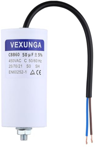 VEXUNGA 50uF 450V CBB60 Starting Capacitor 50µF 450 Volt Motor Run Capacitors 50x106MM with Cable M8 50/60Hz for Washing Machine