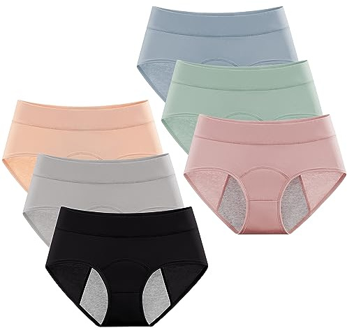 Mutandine Mestruali per Ragazze Intimo Protettive in Cotone per Adolescenti Prova di Perdite Mutande A Vita Media Slip Assorbenti Ciclo Mestruale 8-16 Anni (Pacco da 6)
