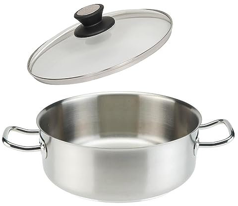 SKK großer Gastro Bratentopf Ø 32 cm - 18/10 Edelstahl Induktions-Topf - Profi Schmortopf & Glasdeckel mit Edelstahlrand