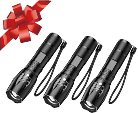 MODOAO Linterna LED Táctica, Linterna Super Brillante, Enfoque Zoom, 5 Modos de Iluminación, Adecuada para Camping, Senderismo, Correr de Noche y Otras Situaciones Diferentes (3 Piezas)
