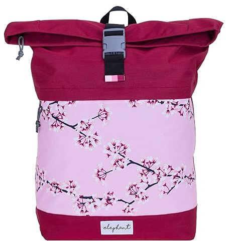 Elephant Rucksack Roll-Top Laptopfach Daypack Din A4 13038 cherry flower | Damen Mädchen Freitzeitrucksack Sport Reise Schule Geheimfach Anti-Theft Large rot blume