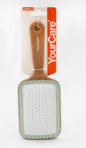 YourCare Spazzola Cork Quadrata con Manico in Sughero – Antistatica, Districante, Ideale per Capelli Ricci, Mossi, Lisci, Capelli Lunghi e Corti. Leggera e Ergonomica per Styling Professionale
