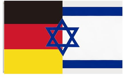 Deutschland Fahne Israel Flagge - Premium Deutsche Israel Fahnen Flagge - Wetterfeste Fahnen und Flaggen mit Messing-Ösen - 90 x 150 cm - aus Polyester - Langlebig und Wetterfest Israel Germany Flag