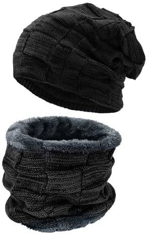 UPhitnis Mütze Beanie Herren Winter-Long Slouch Wintermütze Haube Herren-Beanie Damen mit Kariert Sehr Weichem Fleecefutter