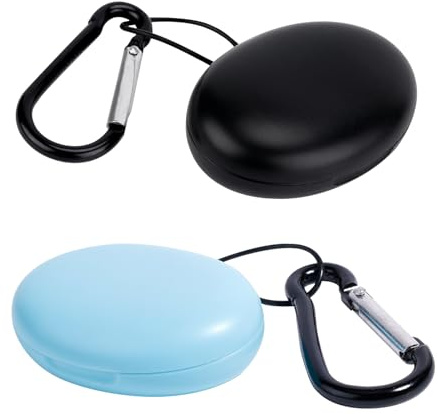 2pcs Étui pour Écouteurs, Ovale Étui pour Bouchons d'Oreille Porte Clé Écouteurs Organisateur Écouteurs Mini Étui de Rangement pour Voyage Activités de Plein Air (Noir, Bleu)