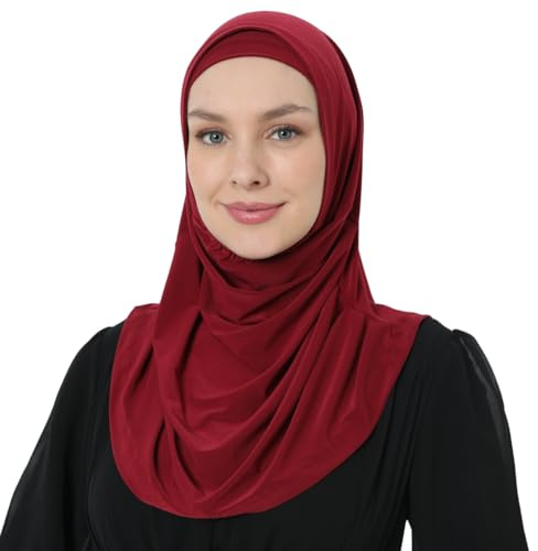 Elegant stretchbar hijab för kvinnor, omedelbar och hållbar, skräddarsydd för muslimska kvinnor Består av 2 delar (Röd)