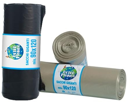 DETERMONDO Set 40 Sacchi Spazzatura Grandi Neri e Ambra 90x120 Nero Trasparente Super Resistenti Condominiali 120 Litri - 4 Rotoli da 10 Pezzi cadauno