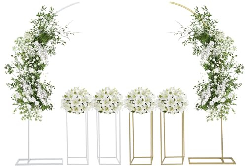 Hochzeit Bogen 3er-Set Ballonbogen Metall Traubogen Hintergrund Ständer inkl. 1 Bogenständer und 2 Rechteckige Blumenständer, Dekoration für Hochzeit Geburtstag Party (Weiß 27x27x80 cm)