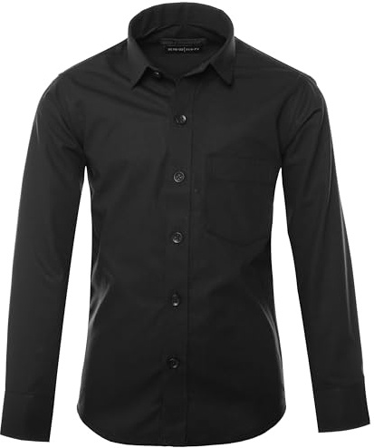 Gillsonz A1New - Camicia da bambino per feste, tempo libero, facile da stirare, a maniche lunghe, Nero , 164/170 cm