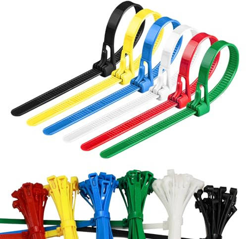 LELE LIFE Wiederverwendbare Kabelbinder, 25 cm, 120 Stück, farbige Kabelbinder, strapazierfähig, für den Außenbereich, kleine Kabelbinder, lösbare Kabelbinder, abnehmbar für Kabelmanagement (25 cm)