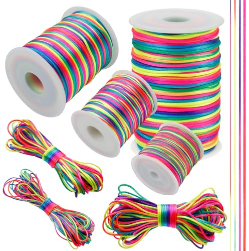 LEREATI Filo Nylon per Braccialetti 0.8mm x 50m Coda di Topo Cordoncino per Collane Filo Non Elastico per Braccialetti Resistente Filato Gioiello, Filo per Macrame, Perline, Fai da Te (Colorato)