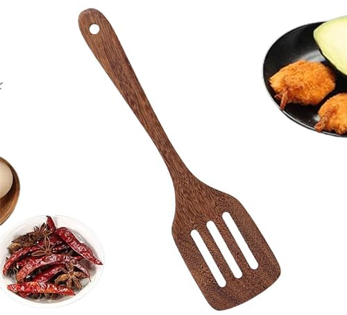 Espátula ranurada de madera, espátula plana de cocina de madera de mango largo de 12 pulgadas, resistente al calor, para hornear utensilios de cocina antiadherentes