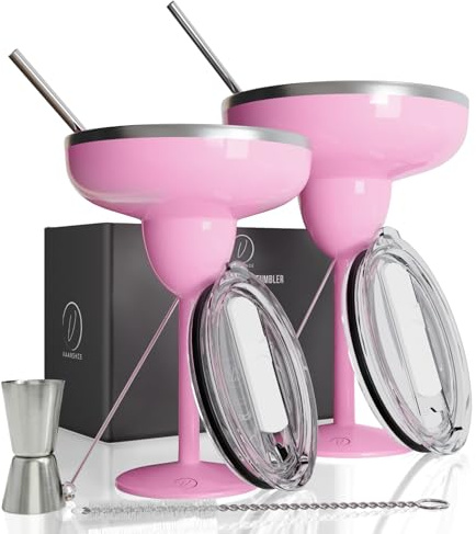 vaanshie Valentine Vacuum Sealed Margarita Glass with Lid Break-Resistant Stainless Steel Margarita Tumbler for Cocktails Perfect for for Mother's Day Gifting (Pink, Pack of 2)