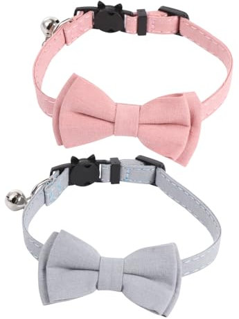 ORFOFE 2stücke Verstellbares Mit Glöckchen Weiches Stoffhalsband in Rosa Und Hellblau Niedliches Haustier Zubehör Für Komfortable Passform Und Festliche Anlässe